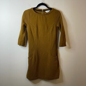 Boden Jasmine Mustard Ottoman Ribbed Shift Dress Pockets Minimalist Office